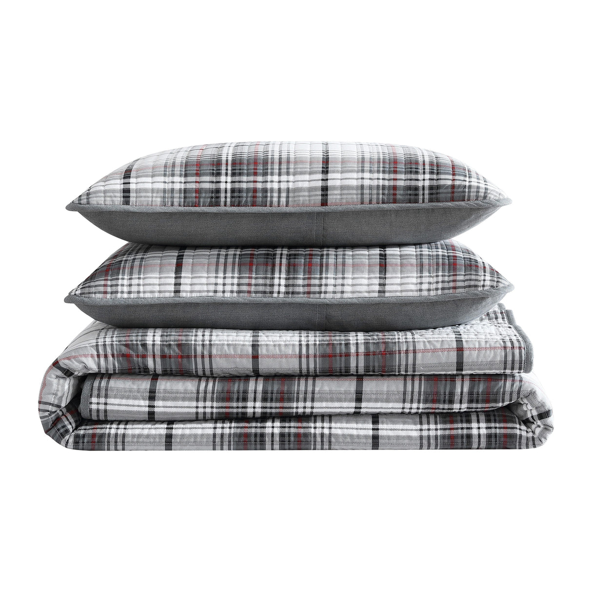 Eddie Bauer Alder Plaid Cotton Reversible Grey Quilt Set