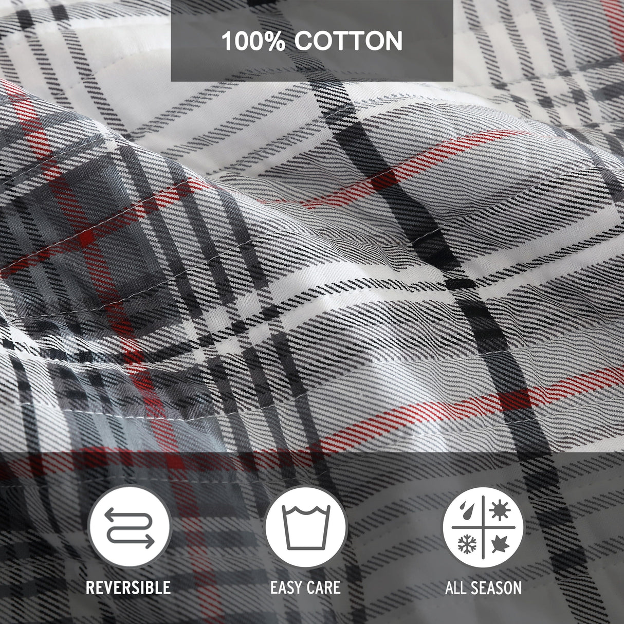 Eddie Bauer Alder Plaid Cotton Reversible Grey Quilt Set