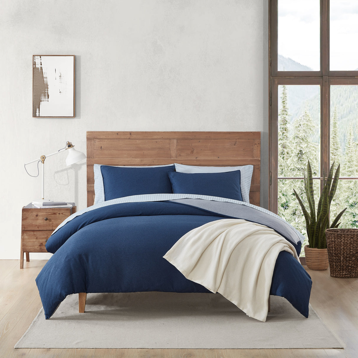 Eddie Bauer Herringbone Solid Reversible Blue Duvet Cover Set