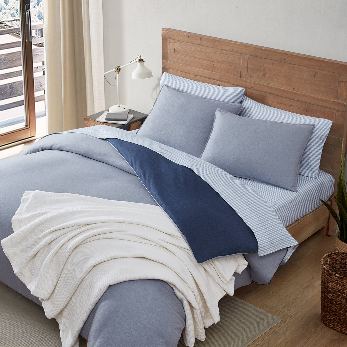 Eddie Bauer Herringbone Solid Reversible Blue Duvet Cover Set
