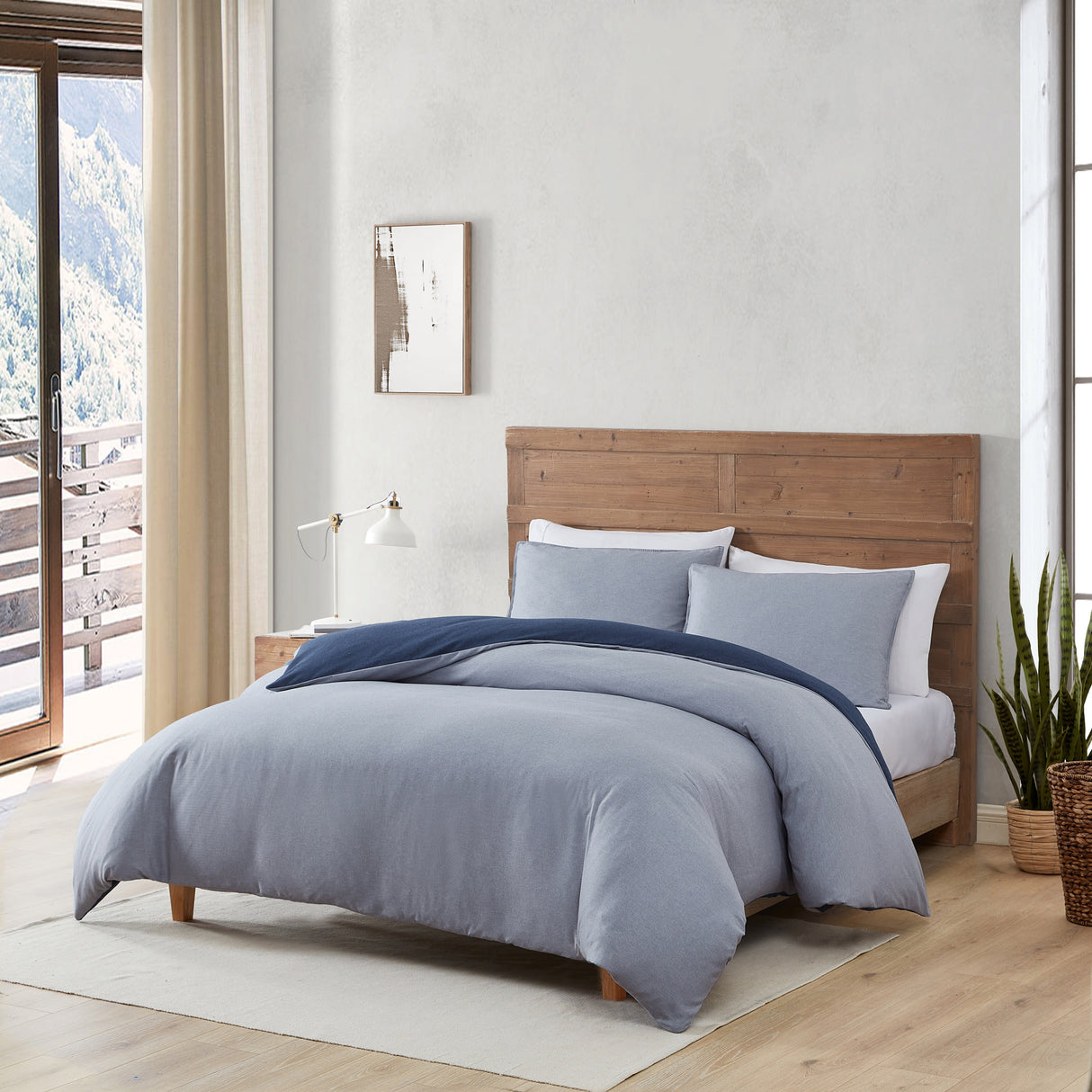 Eddie Bauer Herringbone Solid Reversible Blue Duvet Cover Set