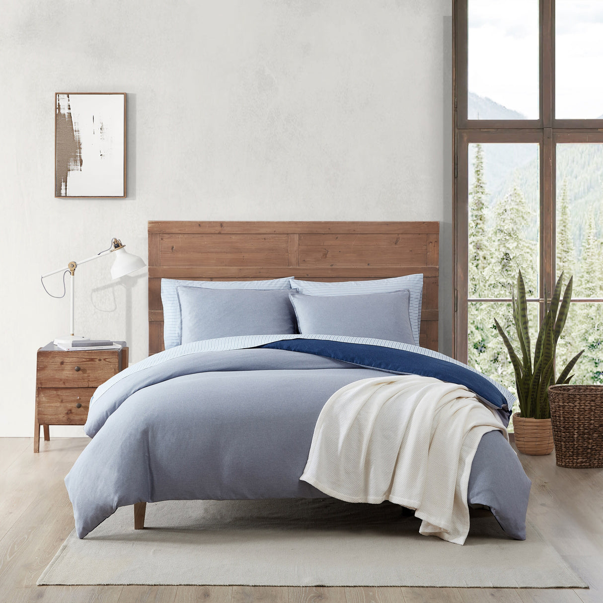 Eddie Bauer Herringbone Solid Reversible Blue Duvet Cover Set
