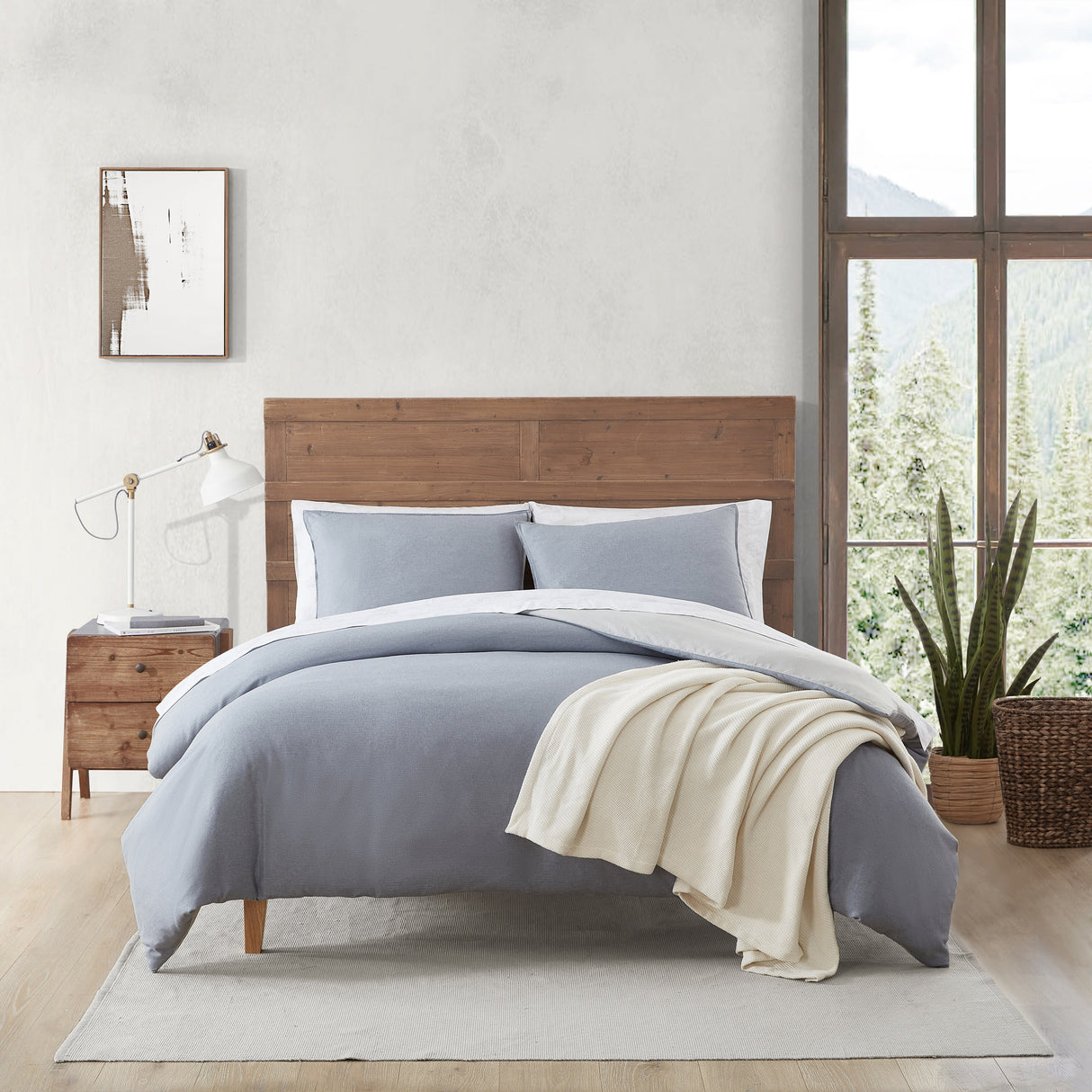 Eddie Bauer Herringbone Solid Reversible Blue Duvet Cover Set