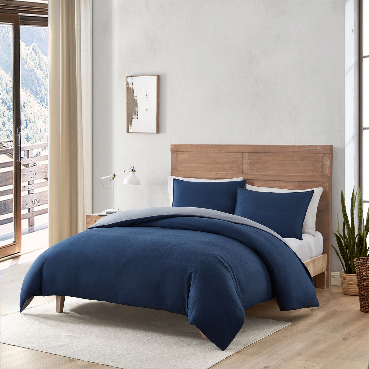 Eddie Bauer Herringbone Solid Reversible Blue Duvet Cover Set