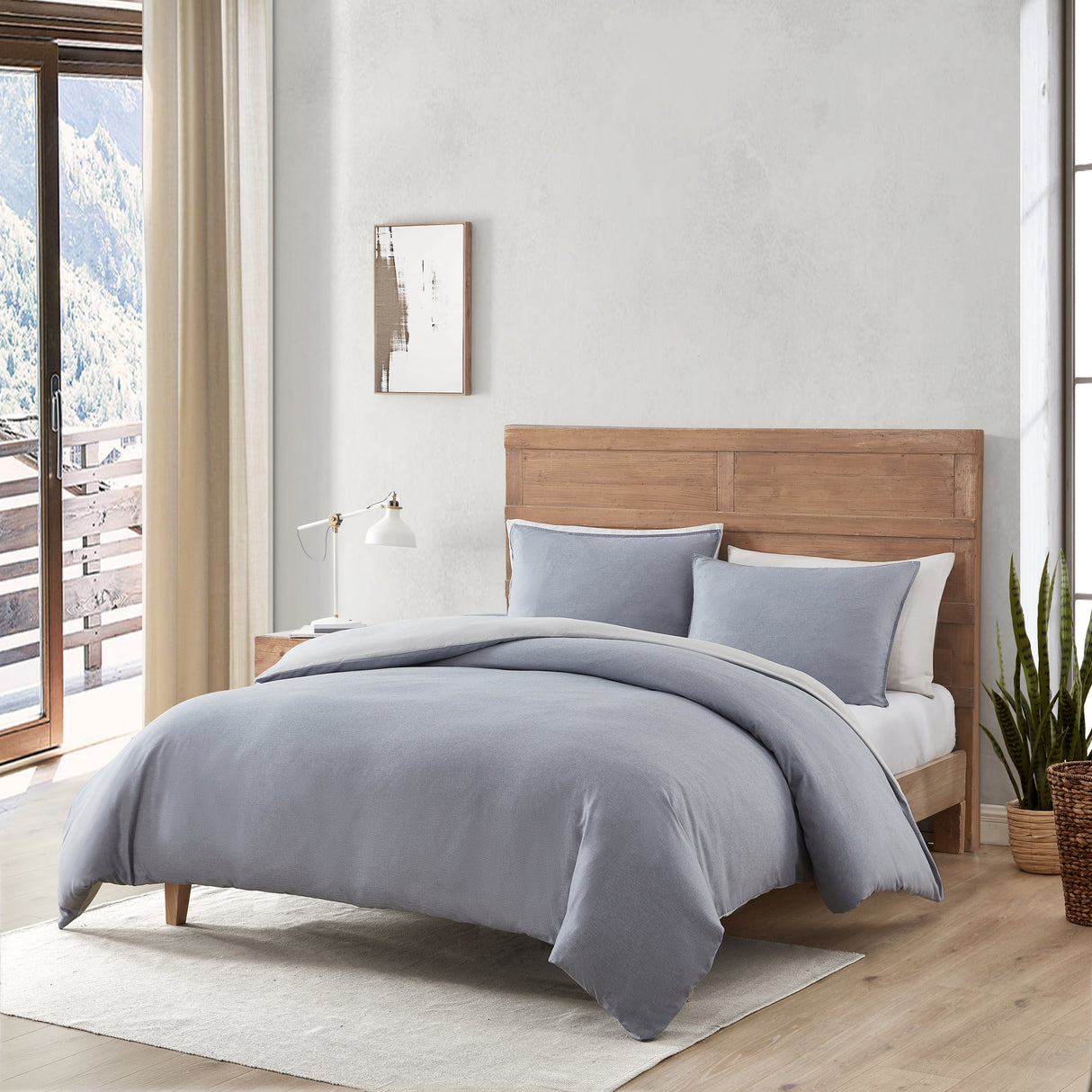 Eddie Bauer Herringbone Solid Reversible Blue Duvet Cover Set