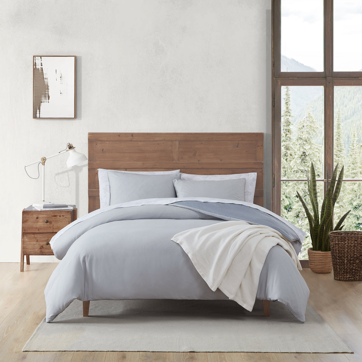 Eddie Bauer Herringbone Solid Reversible Blue Duvet Cover Set