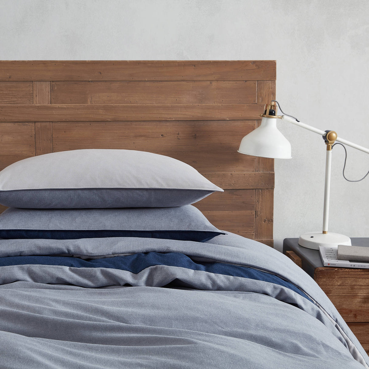 Eddie Bauer Herringbone Solid Reversible Blue Duvet Cover Set