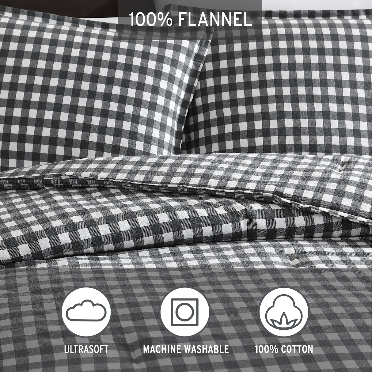 Eddie Bauer Preston Grey Cotton Flannel Reversible Comforter Set