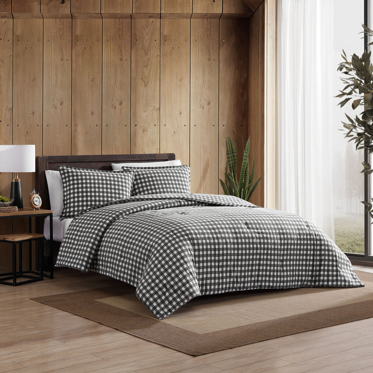 Eddie Bauer Preston Grey Cotton Flannel Reversible Comforter Set