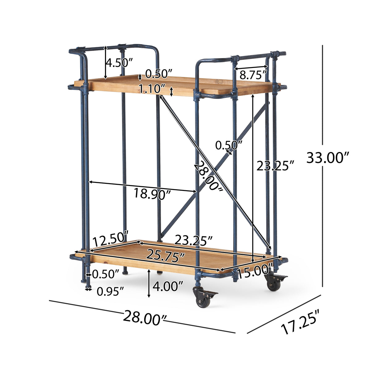 Eden Outdoor Industrial Firwood and Iron Bar Cart by Christopher Knight Home - 28.00" L x 17.25" W x 33.00" H