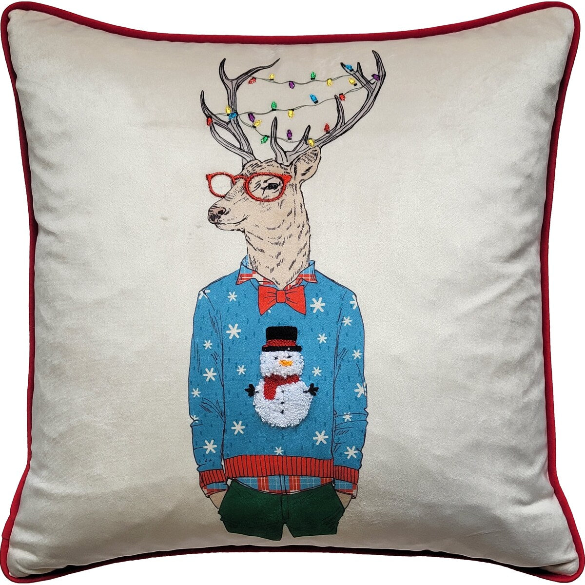Edie At Home Hipster Reindeer Christmas Indoor Decorative Pillow 18x18 Multi Color