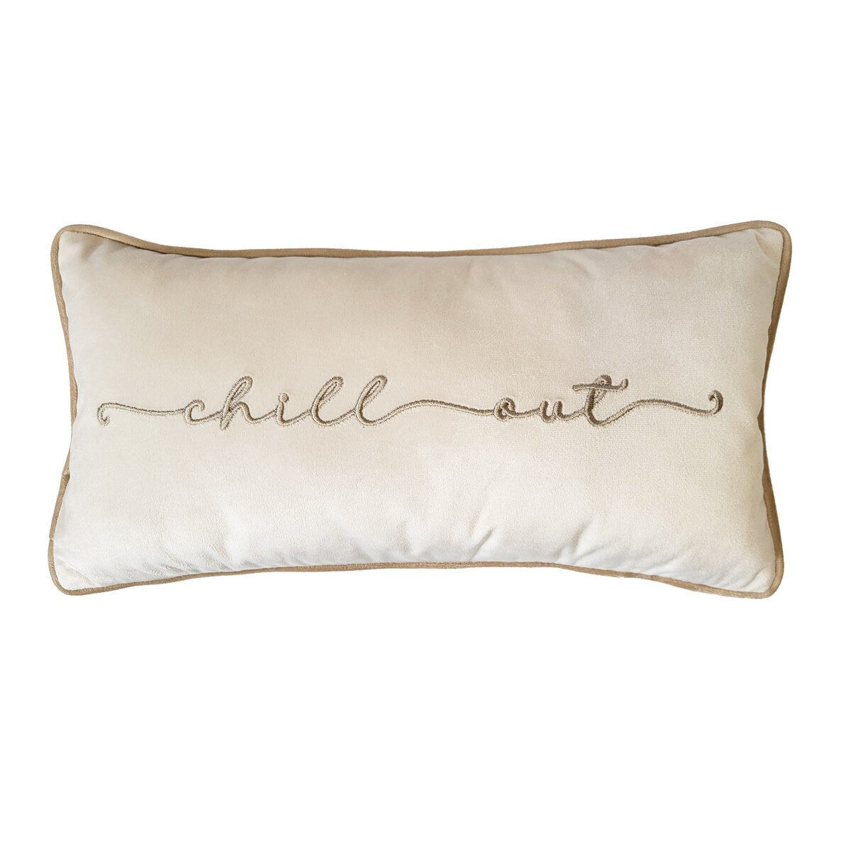 Edie At Home 'Chill Out' Embroidered Typography Decorative Pillow 8x16 Cream/Taupe