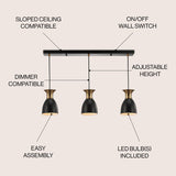 Edison Linear Metal LED Cluster Pendant, Black/Gold by JONATHAN Y