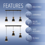 Edison Linear Metal LED Cluster Pendant, Black/Gold by JONATHAN Y