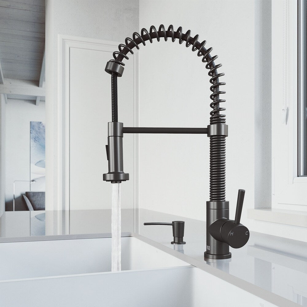 Edison Single-Hole 1-Handle Dual-Function Pull-Down Spray Kitchen Faucet and Soap Dispenser in Graphite Black