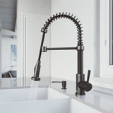 Edison Single-Hole 1-Handle Dual-Function Pull-Down Spray Kitchen Faucet and Soap Dispenser in Graphite Black