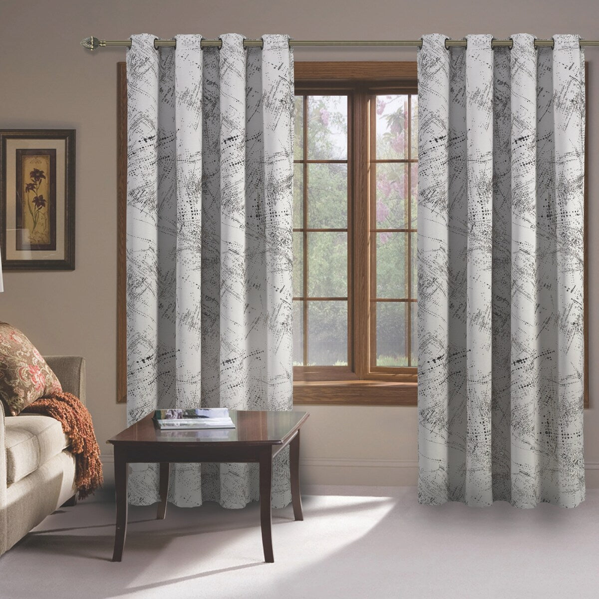 Edon Gray Abstract Geometric Black Out Single Curtain Panel