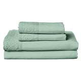 Edra 3 Piece Microfiber Twin Size Bed Set with Crochet Lace, Sea Green