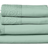 Edra 3 Piece Microfiber Twin Size Bed Set with Crochet Lace, Sea Green