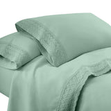 Edra 3 Piece Microfiber Twin Size Bed Set with Crochet Lace, Sea Green