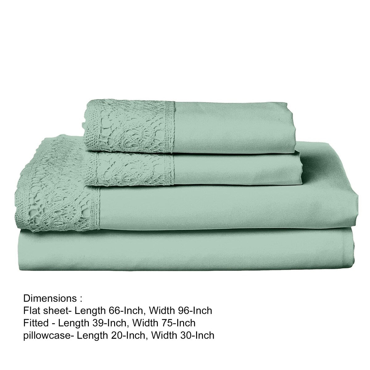 Edra 3 Piece Microfiber Twin Size Bed Set with Crochet Lace, Sea Green