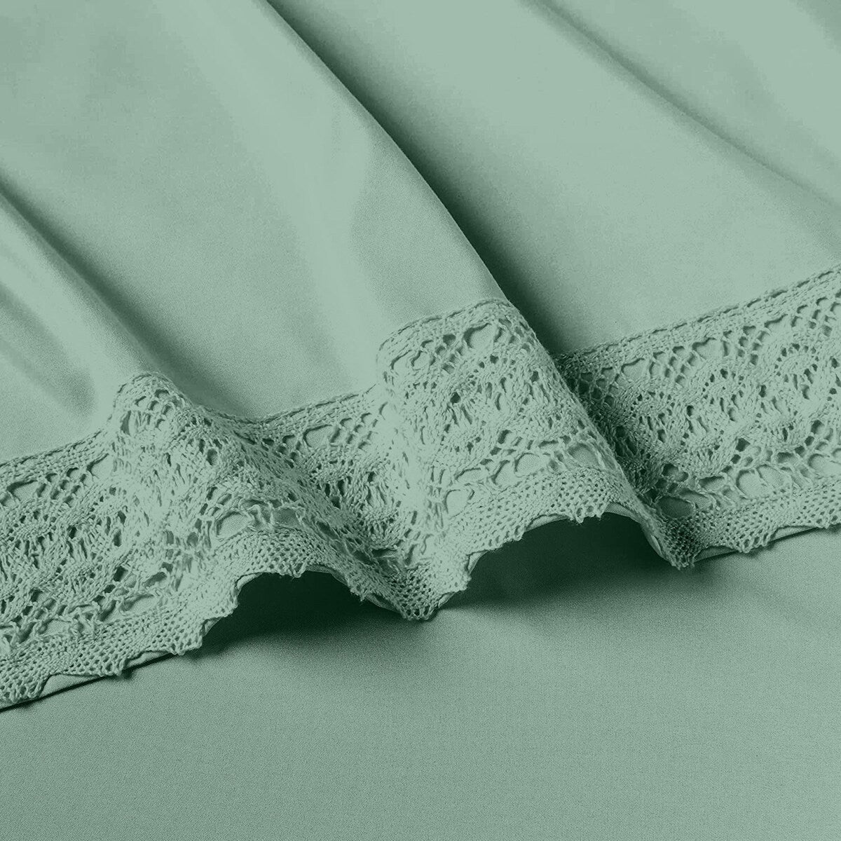Edra 3 Piece Microfiber Twin Size Bed Set with Crochet Lace, Sea Green