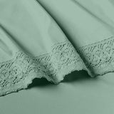 Edra 3 Piece Microfiber Twin Size Bed Set with Crochet Lace, Sea Green