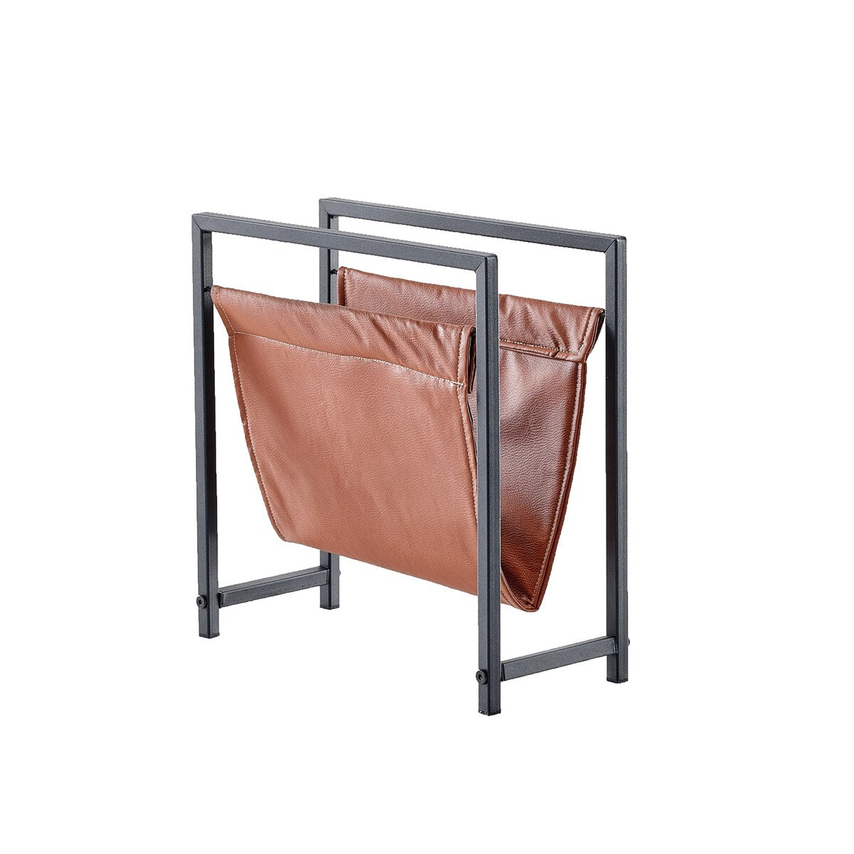 Edu Freestanding Matte Black Metal Frame Leatharette Sling Magazine Holder