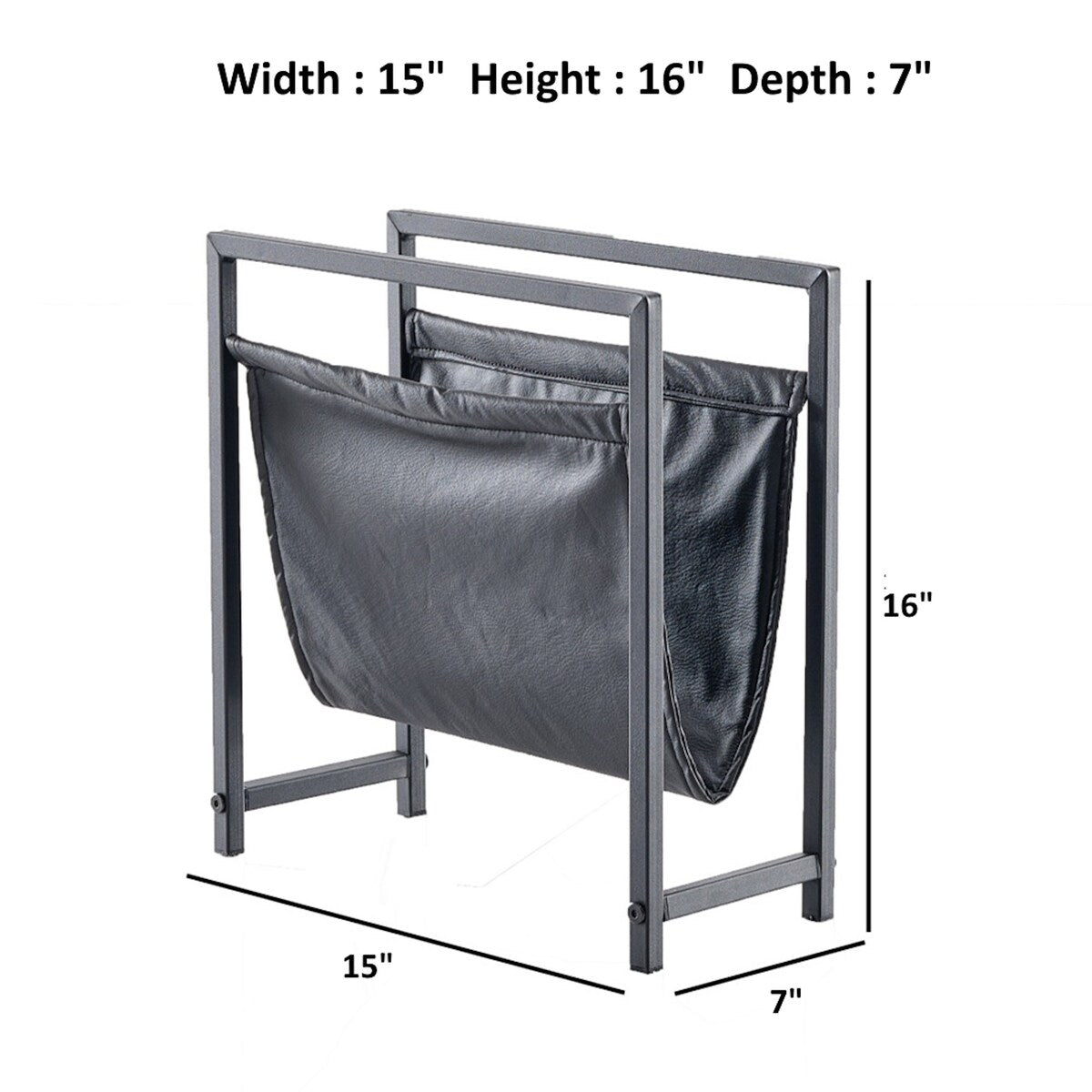 Edu Freestanding Matte Black Metal Frame Leatharette Sling Magazine Holder