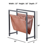 Edu Freestanding Matte Black Metal Frame Leatharette Sling Magazine Holder