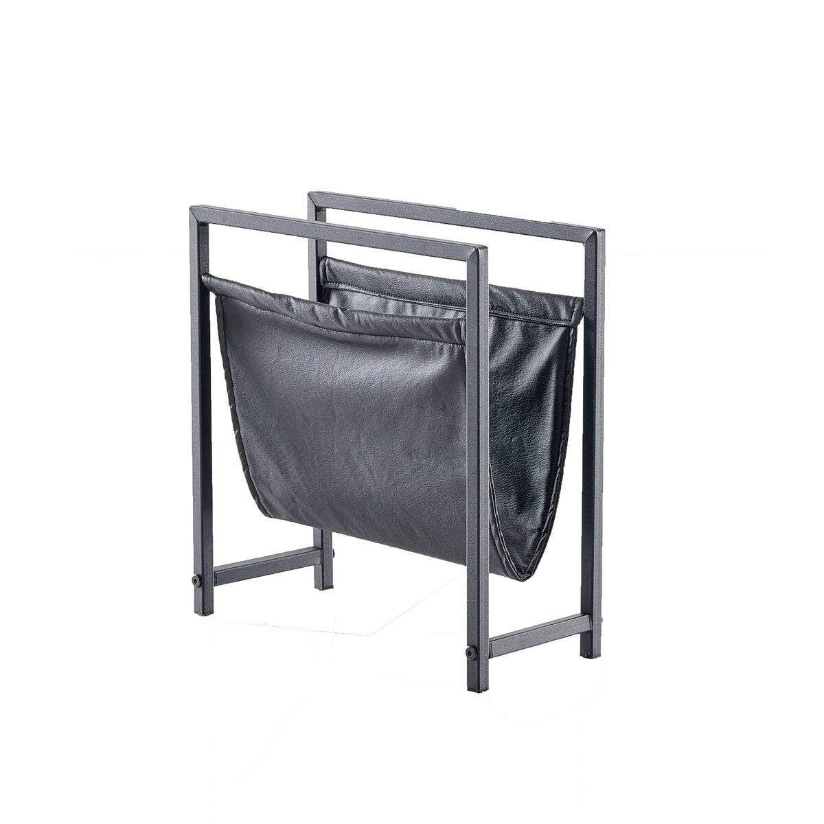 Edu Freestanding Matte Black Metal Frame Leatharette Sling Magazine Holder
