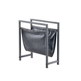 Edu Freestanding Matte Black Metal Frame Leatharette Sling Magazine Holder