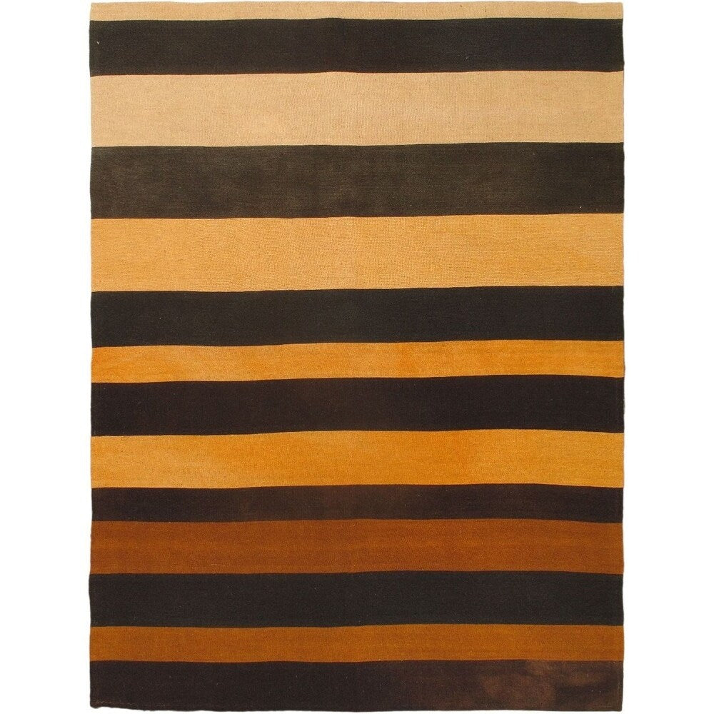 EeCarpetGallery Bohemian Black/Beige/Cream/Dark Brown/Dark Orange Wool Kilim Hand-woven Rug (4'11 x 6'7)