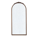 Eel 65 Inch Wall Mirror, Espresso Brown Arched Wood Frame, Hand Carved Rose