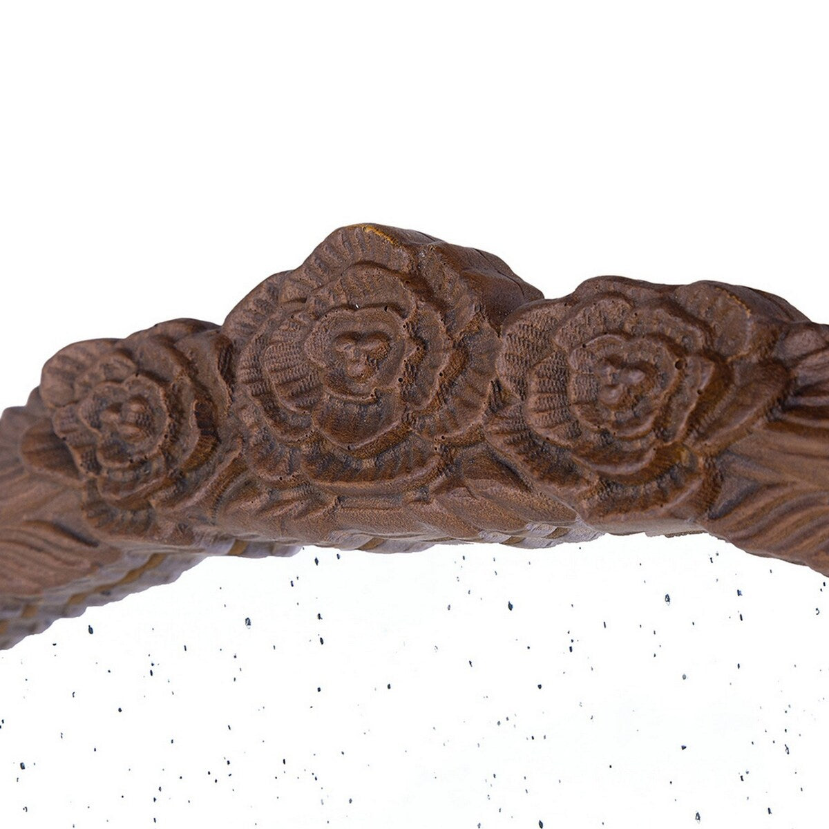Eel 65 Inch Wall Mirror, Espresso Brown Arched Wood Frame, Hand Carved Rose
