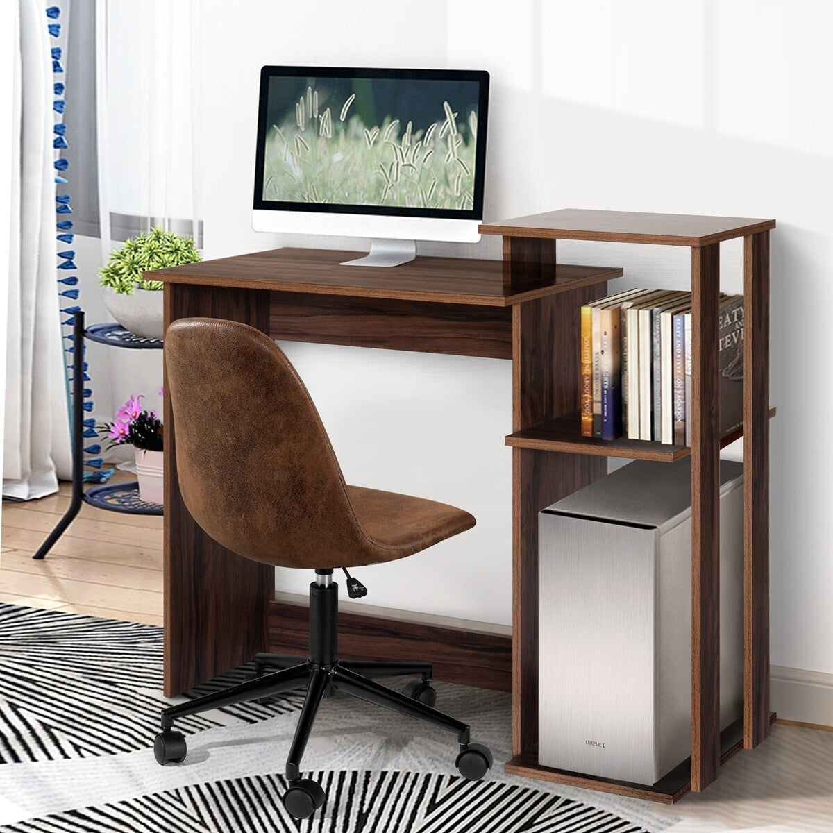 Efficient Home Laptop Notebook Computer Desk with Square Shelves