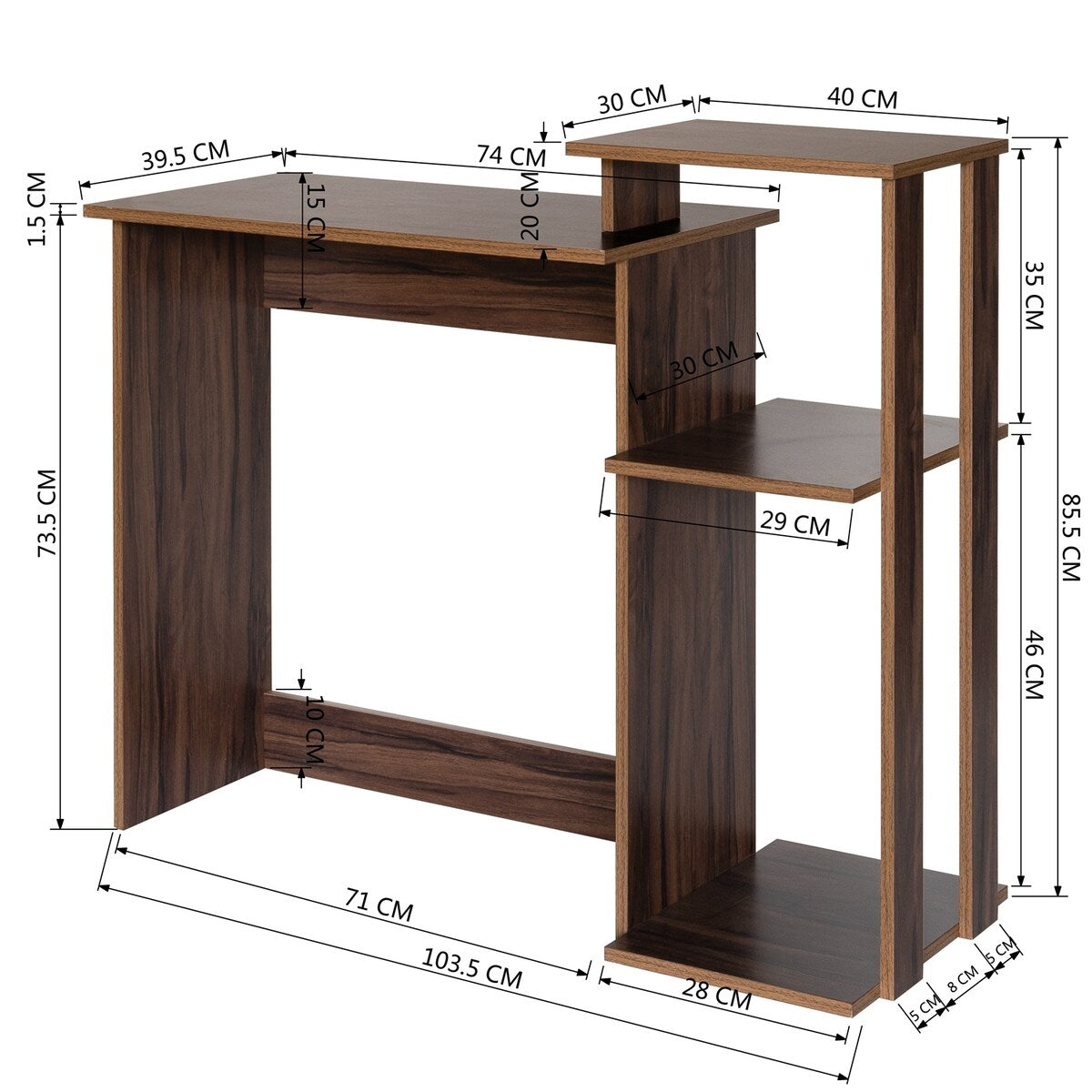 Efficient Home Laptop Notebook Computer Desk with Square Shelves