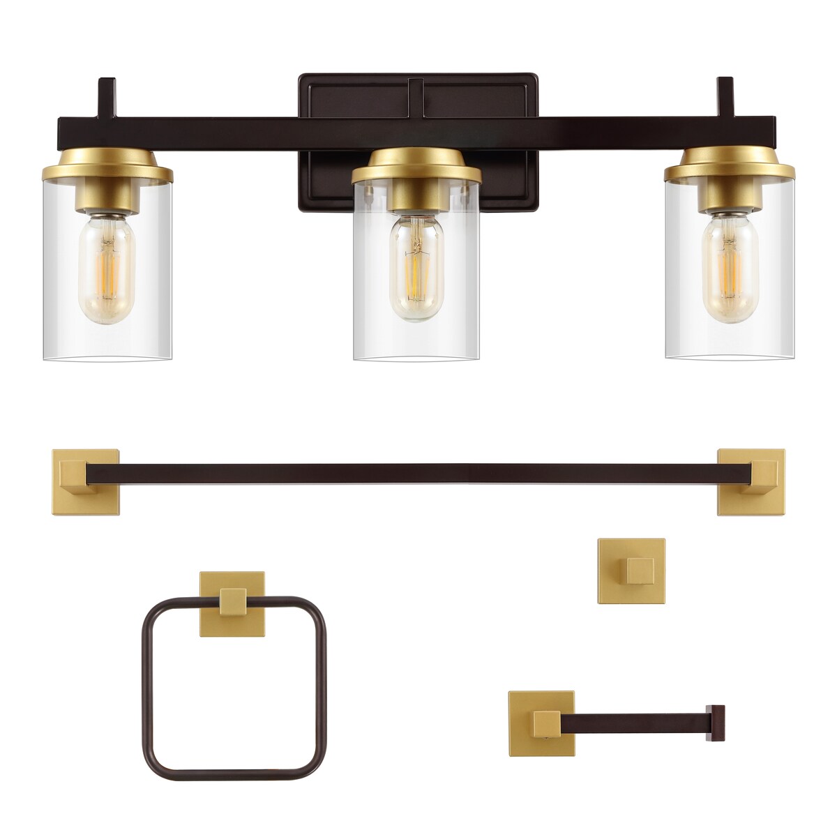 Egan 23.25" 3-Light Farmhouse Industrial Vanity Light with Bathroom Hardware Accessory Set, (5-Piece) by JONATHAN Y