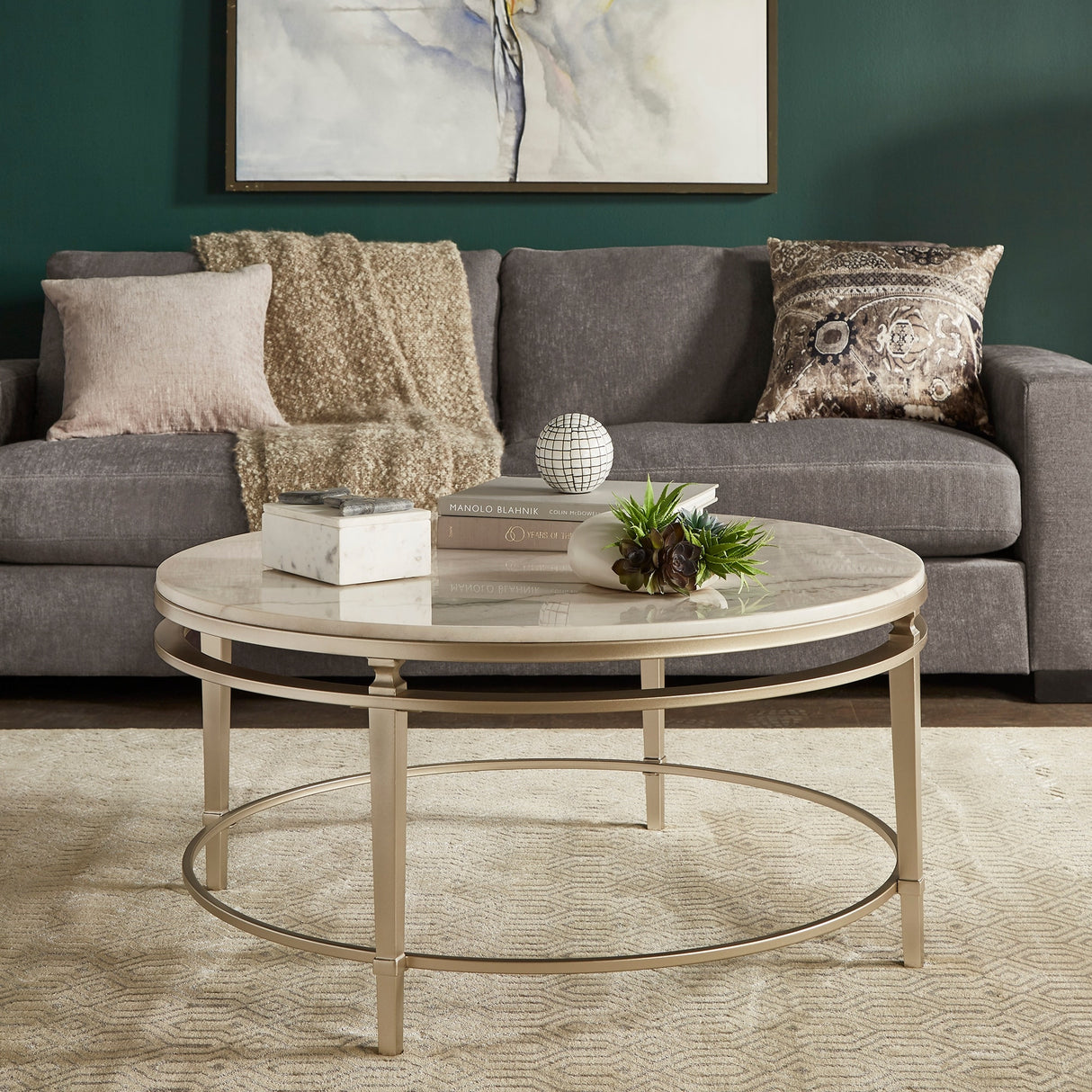 Egan Champagne Silver Finish Marble Top Table by iNSPIRE Q Modern