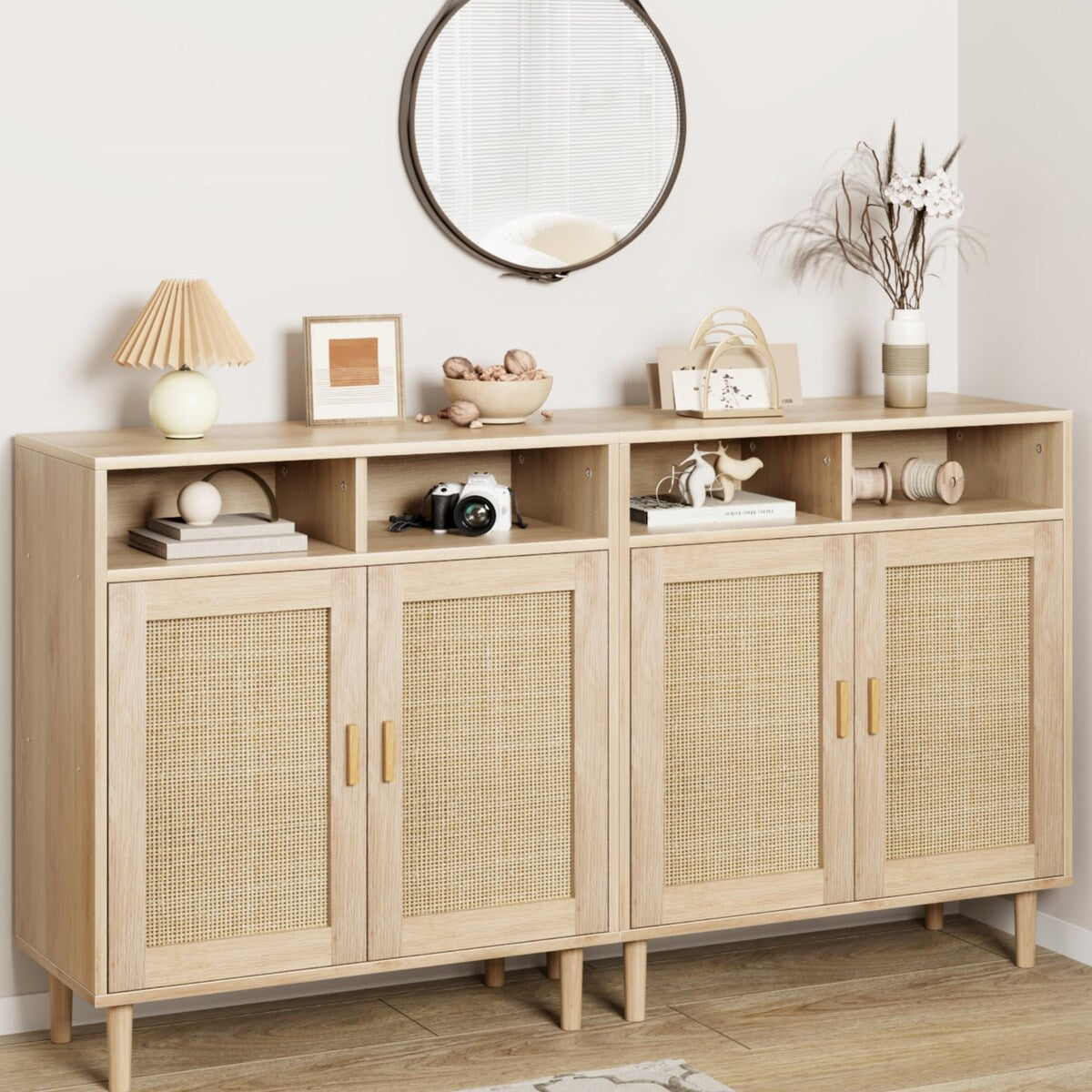 Eie Modern Rattan Buffet Cabinet - 62.9"D x 15.7"W x 36.2"H