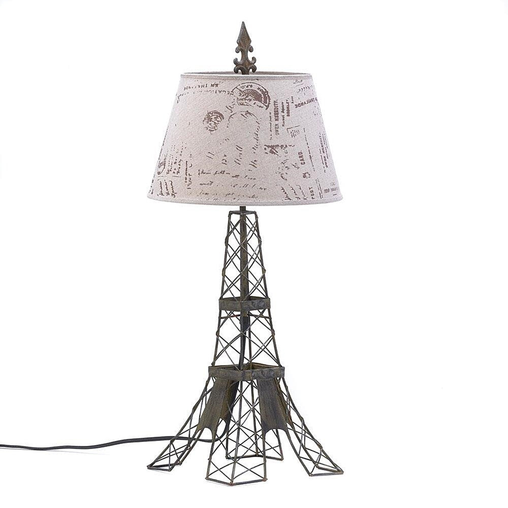 Eiffel Tower Metalwork Table Lamp with Linen Typography Lampshade