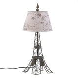 Eiffel Tower Metalwork Table Lamp with Linen Typography Lampshade