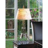 Eiffel Tower Metalwork Table Lamp with Linen Typography Lampshade