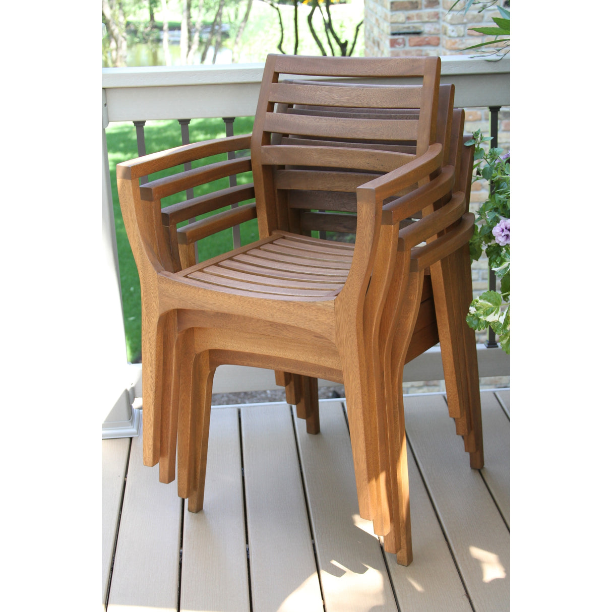 Eilaf 5 pc. Eucalyptus Folding Dining Table and Stacking Chairs