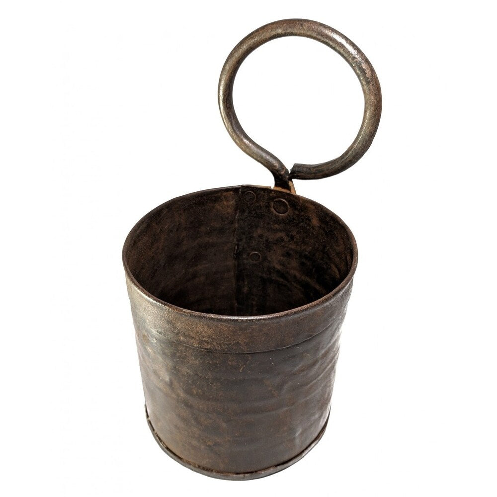 El Paso Import Set of 3 Handmade Vintage Metal Buckets w/Handles - 4"L x 4"W x 8"H