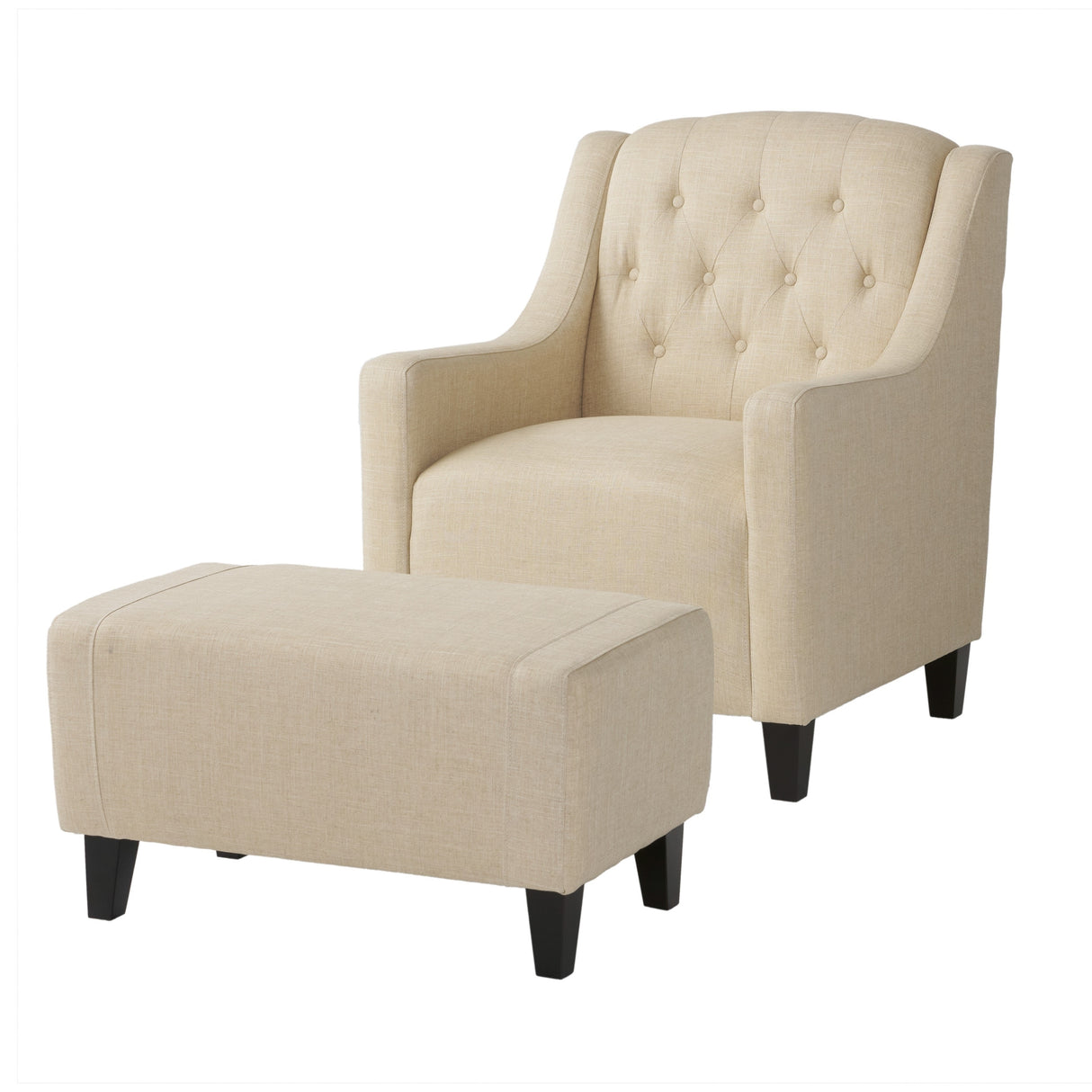 Elaine Beige Tufted Fabric Club Chair with Ottoman by Christopher Knight Home