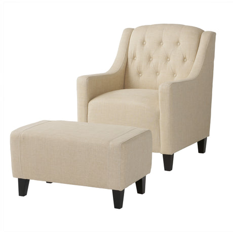 Elaine Beige Tufted Fabric Club Chair with Ottoman by Christopher Knight Home