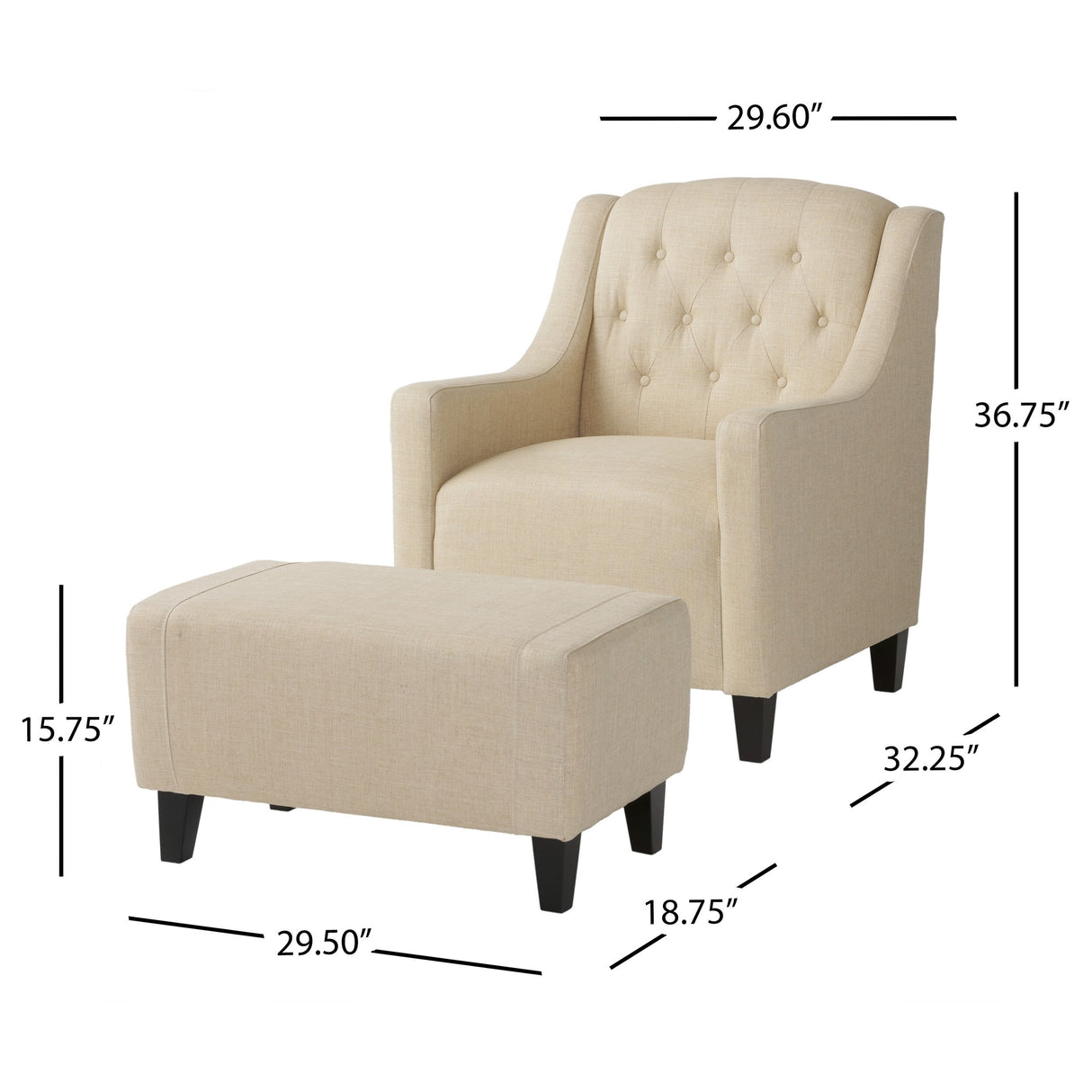 Elaine Beige Tufted Fabric Club Chair with Ottoman by Christopher Knight Home