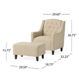 Elaine Light Beige Tufted Fabric Club Chair with Ottoman by Christopher Knight Home
