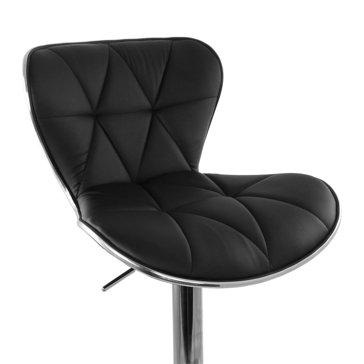 Elama 2 Piece Tufted Faux Leather Adjustable Bar Stool in Black with Chrome Trim and Base